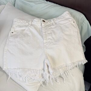 Zara White Frayed Jean Shorts